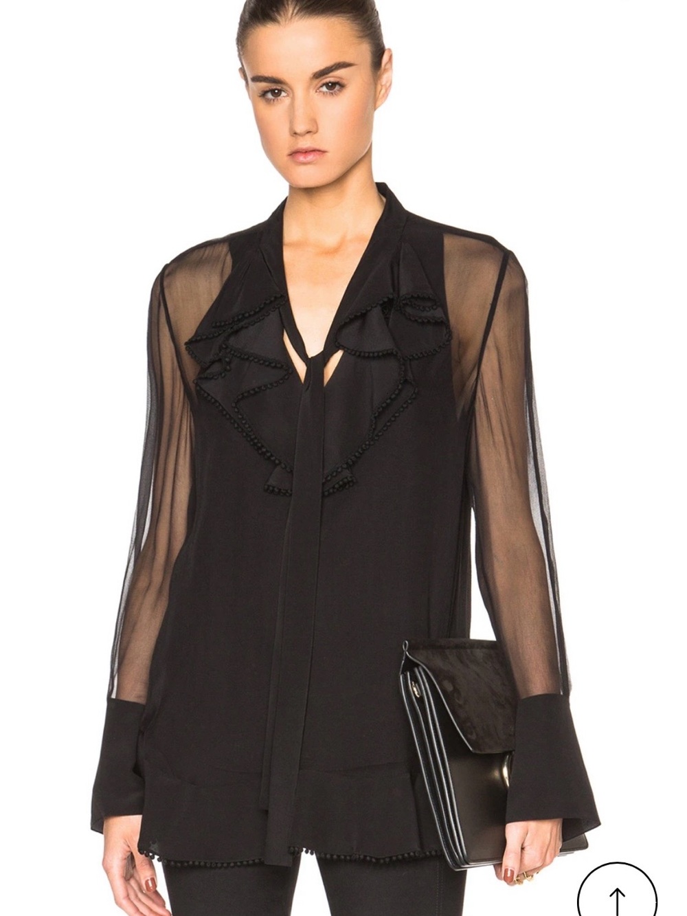 Chloé Black Silk Crepon Ruffle Tie Neck Blouse FR 40 $2,150